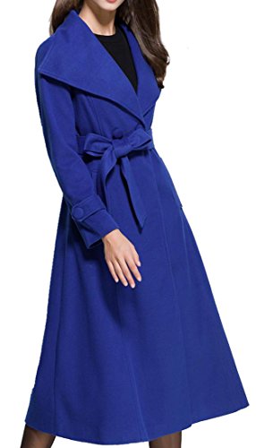Pandapang Women's Winter Thicken Long Wool Trench Coat Jacket With Belt Blue M Pandapang Women's Winter Thicken Long Wool Trench Coat Jacket With Belt Blue M