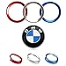 3Piece For BMW Steering Wheel Emblem Decal+Steering Wheel Center alloy Decor+Start Stop Button Ring Push Button Ignition Switch Decor combination,Make your car very cool (Rose red)