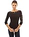 PattyBoutik Women Boat Neck Lace Inset Long Sleeve Blouse (Black Small)