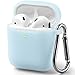 Airpods Case, GMYLE Silicone Protective Shockproof Airpods Earbuds Case Cover Skin with Keychain, Women Girls Cute, Compatible for Apple AirPods 2 & 1 - Light Aqua Blue [Front LED Visible]