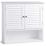 Tangkula Wall Cabinet, Hanging Bathroom Medicine Cabinet with Double Shutter Doors and Adjustable Shelf, 26 x 8.5 x 25 Inches, White