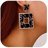 Denifery Rhinestone Geometric Bling Earrings Boho Crystal Earrings Bridal Wedding Earrings Rhinestone Statement Earrings for Women (Black)