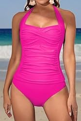 Eomenie Womens Halter Tankini Bathing Suit Ruched