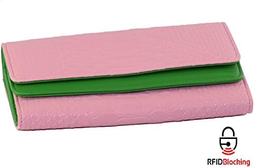 RFID Women's Multi Fold Two Tone Dual Compartment Clutch Wallet Card Case Purse Organizer (Pink)