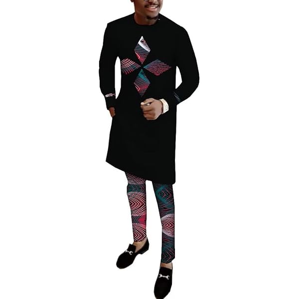 African Men Clothing Fit Dashiki Short Sleeve Shirt Pants Piece