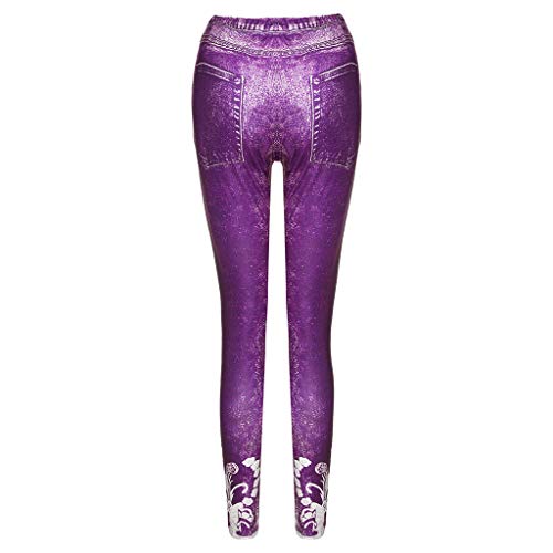 iYYVV Women Fancy Printed Yoga Fitness Leggings Running Gym Stretch Sports Pants Trousers Purple