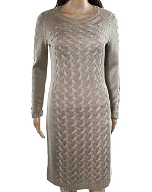 Tan Women's Cable Knit Sweater Dress