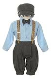 Vintage Dress Suit-Bowtie,Suspenders,Knickers Outfit Set for Boys-Toddler, Houndstooth-Blue-2T