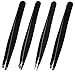 Tweezers Ingrown Hair, Slanted and Pointed Tweezer Set Tweezer 4 Piece Professional Tweezers Set Ingrown Hair Stainless Steel (Black)