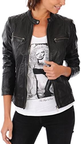 Silversoft Women's Lambskin Leather Bomber Biker Jacket Small Black