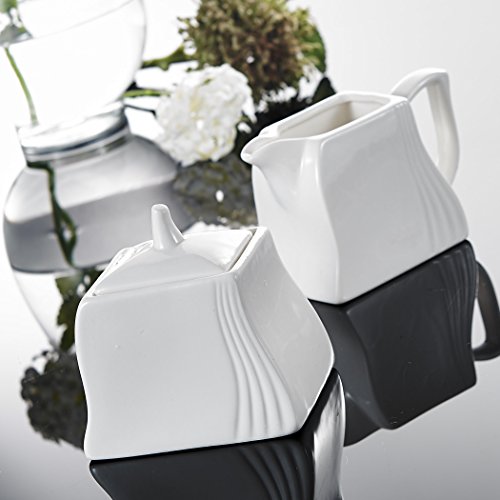 Malacasa, Series Amparo, 3-Piece Ivory White Porcelain Ceramic Sugar and Creamer Set Serving for Coffee and Tea of Milk Jug and Sugar Pot (with Lid)