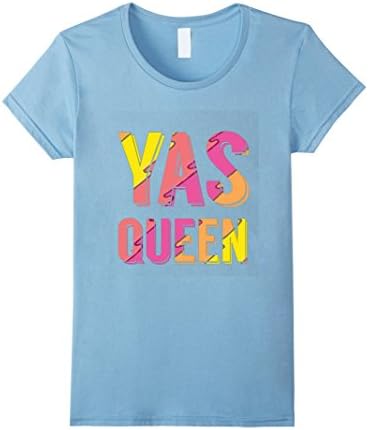 Women's YAS QUEEN shirt retro rainbow humor t-shirt funny Small Baby Blue