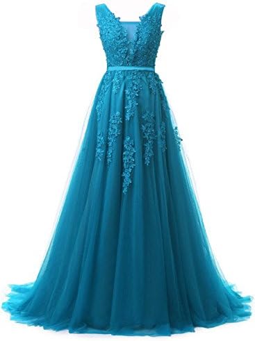 SHANGSHANGXI Formal Evening Dresses Deep V-Neck Tulle Burgundy Prom Dresses For Women (US18W, Blue)