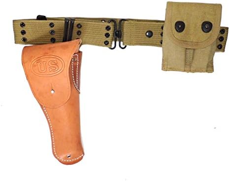 Full Set WWII US Equipment Pistol Belt 1911 Holster and Ammo Pouch 2 Pockets