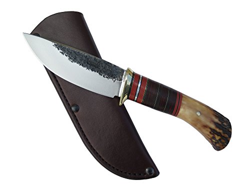 Behring Made Sambar Stag and Horsehide Drop Point Fixed-Blade Hunting Knife