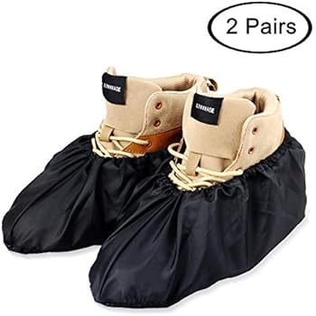LINKEASE Reusable Boot & Shoe Covers Water Resistant Non Skid and Washable for Real Estate Contractors to Keep Floors Carpets Footwear and Rooms Clean - 2 Pairs (Extra Large, Black)