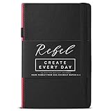 Dot Bullet Journals - A5 Dotted Notebook Bujo - Daily Writing Journal For Women & Men - 216 Pages - Hardcover Travel Journaling - Thick White 100 GSM Paper - Black Faux Leather - Pen Holder - Lay Flat
