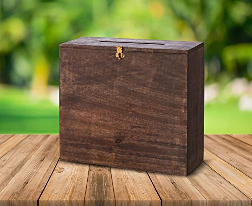 Wedding Card Box Secured Lockable Card Box with Card Slit - Distressed Finish Gift Card Box Wishing Well Card Box for Weddings, Receptions, Birthdays, Graduations, Baby Showers, 12"L X 10"H X 4.5"W - Thumbnail 4