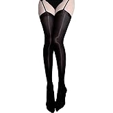 THSCWY Women's Sexy Suspenders Pantyhose Sheer Thigh High Oil Shiny Stockings with Garter Belt Black/White/Red