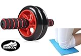 Ab Wheel - Ab Wheel Roller with Soft Grip Handles and Kneeling Mat by Run Baby Sport - Red Ab Wheel