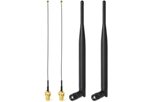 Bingfu Dual Band WiFi 2.4GHz 5GHz 5.8GHz 6dBi RP-SMA Male Antenna 15cm 6 inch to RP-SMA Female Pigtail Cable 2-Pack for WiFi 