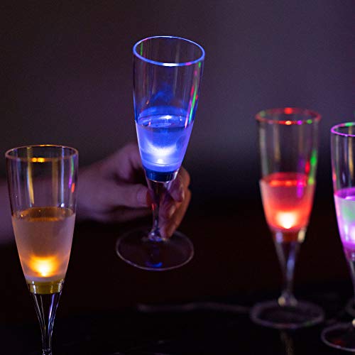 LED Champagne Wine, Liquid Activated Champagne Glasses, GLORIOUS-LITE LED Light Flute Up Glasses 5oz, Safe PS Material, Set of 6, Perfect for Wedding, Birthday Party, Bar