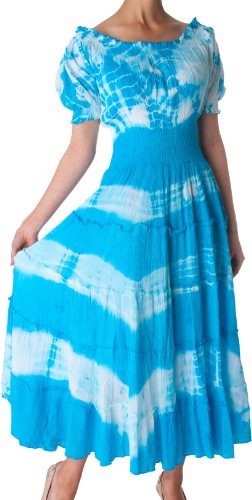 2-TONE TIE DYE CAP SLEEVES SMOCKED WAIST TIERED GUAZY LONG DRESS