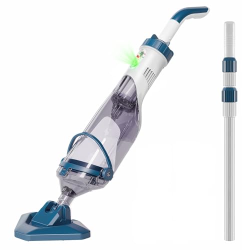 Enhulk Poolsauger Akku, Pool Bodensauger mit Betriebsdauer bis zu 60 Minuten, 222cm Teleskopstange, Poolreiniger mit 4 Filter, Absaugung bis zu 4200L/