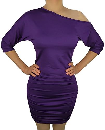Liujos Women Sexy Off Shoulder Short Sleeve Mini Pleated Dress (S, Purple)