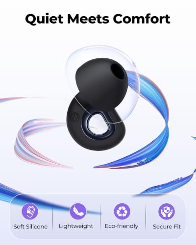 55dB Noise Reduction Ear Plugs for Sleeping, Reusable Noise Cancelling Earplugs for Snoring, Side Sleepers & Travel, Soft Silicone Hearing Protection for Concerts, Studying, Work, Airplane, 7 Ear Tips