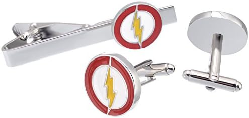 Promotioneer Men's Flash Man Superhero Series Cufflinks Fashion Stainless Steel Tie Clip Cufflink Set