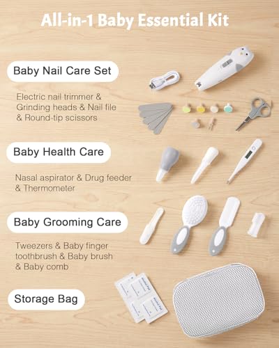 Lictin 26 en 1 Kit de Aseo y Cuidado del Bebés, Kit Cortauñas para Bebé | Kit de Lima de Uñas Recargable para Bebé, Kit de Cuidado de la Salud del Bebé Recién Nacido, Portátil Kit de Aseo para Bebés