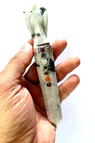Jet Rainbow Moonstone Angel Chakra Wand Stick Approx. 5-6 inch Energized Charged Cleansed Programmed Pure Genuine Stick Free Booklet Jet International Crystal Therapy Balancing Energy Reiki