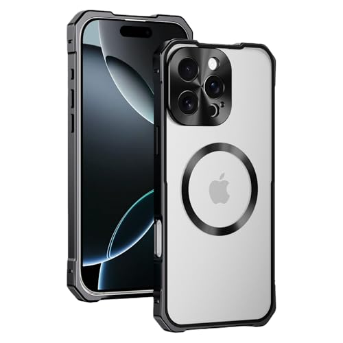 Yuanqichuanglian for iPhone 16 Pro Max Magnetic Aluminum Alloy Case,6.9" Frosted Translucent Cover,Sliding Magnetic Back Cover Protective Case,Rugged Shockproof Protective Cell Cover,Metal Black at Amazon