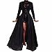 Women Black Long Cloak Cape Chiffon Lace Floral Short Dress 2Pcs Outfit Cocktail