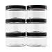 Six 4oz Clear Straight Sided PET Plastic Jars w Labels & Spatulas & Black Lids (6 Jars); Low Profile Refillable Empty BPA-free Containers Great for Cosmetics, Kitchen, Gifts & Travel (6-pack, clear)