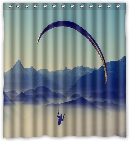 Landscape mountain nature paragliding Polyester Shower Curtain Set with 12 Hooks,(66" wide x 72" long)