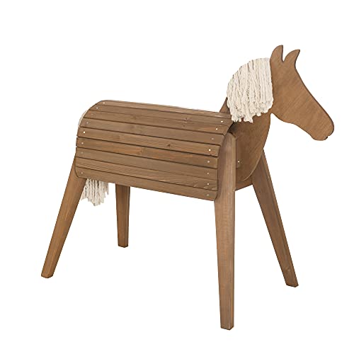 roba Solid Wood Riding Horse for Children – Weather Resistant – Seat Height 89 cm – Aerobatic Horse for Boys and Girls from 3 Years – Tinted Teak
