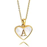 Ornaous Gold Plated Initial Pearl Jewelry Necklace for Women, Dainty Letter A Heart Shape Pendant Necklace, Tiny Alphabet Monogram Name Necklace for Gift