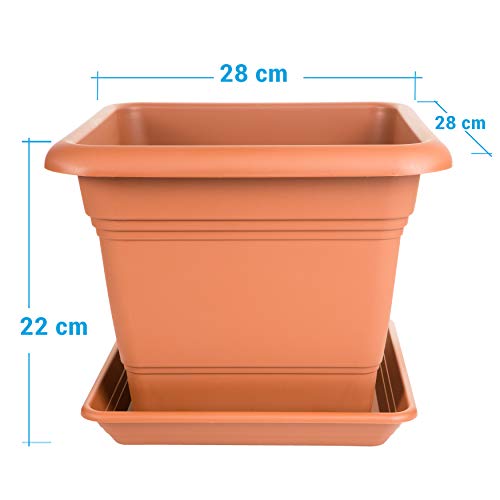 3er Set Pflanzkübel eckig und Untersetzer, 28x28 cm, Blumenkübel Blumentopf Pflanztopf, Made in Germany, Farbe… – Bild 3