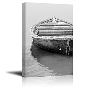 Old Fishing Boat in Black and White Wall Decor