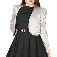 BlackButterfly Formal Satin Long Sleeve Bolero Shrug (Silver, US 16)