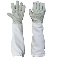 Zamango 1 Pair Goatskin Beekeeper Beekeeping Protective Gloves with Vented Long Sleeves White