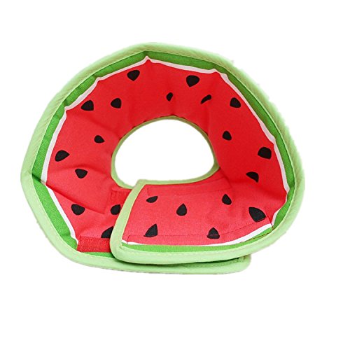 Stock Show 1Pc Pet Dog Recovery Collar, Cotton Wound Healing Protective Cone Elizabethan Collar for Puppy Cat, Red Watermelon, S