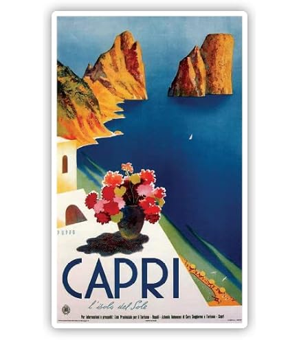 Squiddy Capri Italy Vintage Travel Sticker - 4" Vinyl Decal For Laptop, Water Bottle & Phone