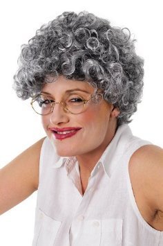 Old Lady Curly Grey Wig Grandma Nan Old Woman Nanny Fancy Dress