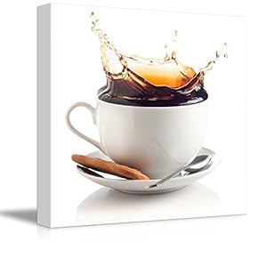 Canvas Prints Wall Art - Coffee Splash in a Cup Against White Background | Modern Wall Decor/Home Decoration Stretched Gallery Canvas Wrap Giclee Print & Ready to Hang - 16" x 16"