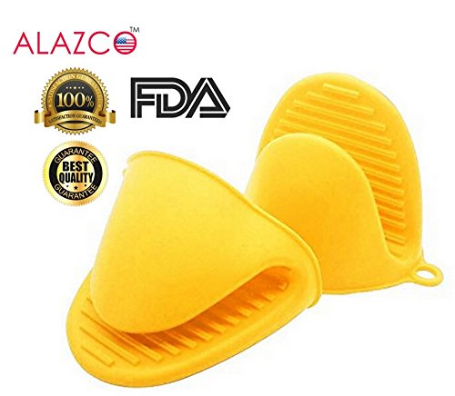 image for ALAZCO Yellow Mini Oven Mitts 1 Pair (2pcs), Heat Resistant Pinch Mitt