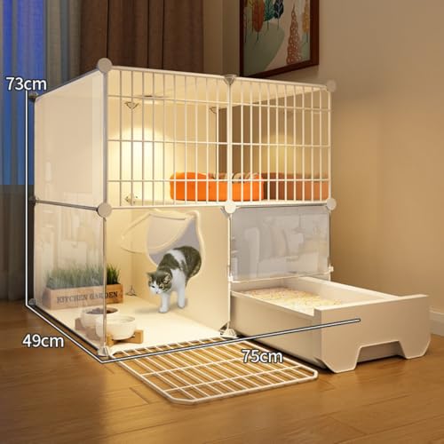 XTECH 2 Tier Cat Cage With Litter Box, Assembled Enclosures, Cat home, for Home Use Indoor Cages Enclosures, with Storage Rack, Easy to Assemble, Detachable（75CM*49CM*73CM）