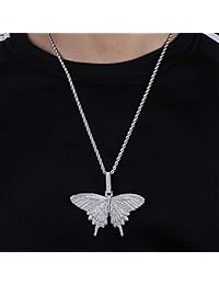 TOPGRILLZ Collar con colgante de mariposa 3D con diamantes de laboratorio totalmente helados, para hombres y mujeres, regalo de cumpleaños
